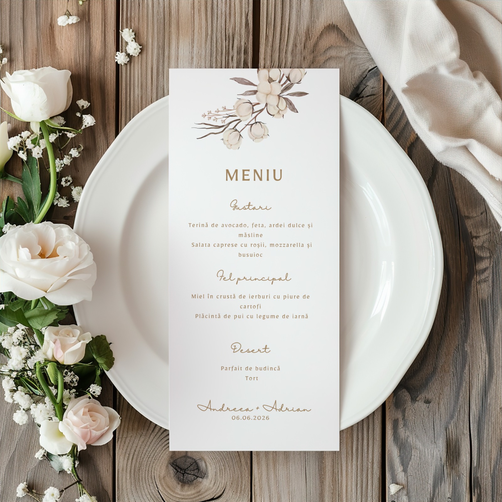 Meniu Nuntă Floral Nude Personalizat Slim – imagine 1