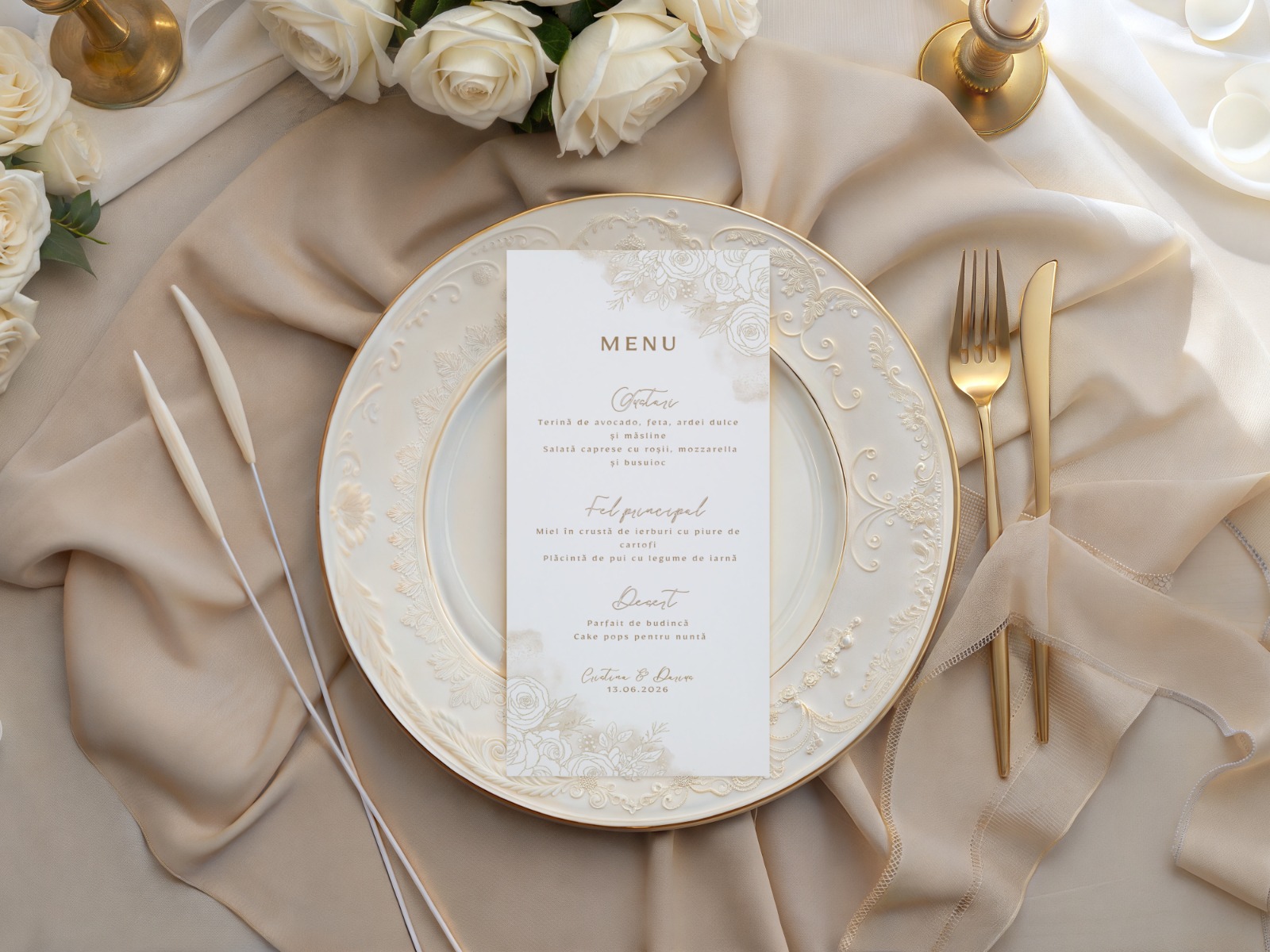 Meniu nunta lux elegant auriu slim – imagine 1