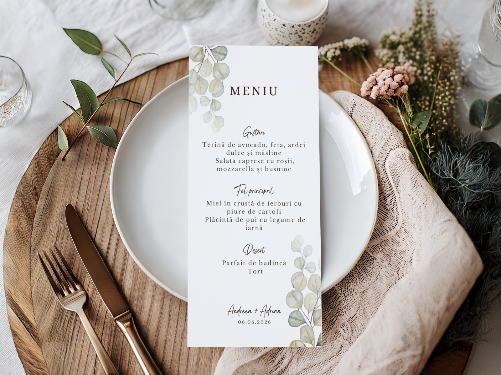 Meniu nunta rustic cu eucalipt slim – imagine 1