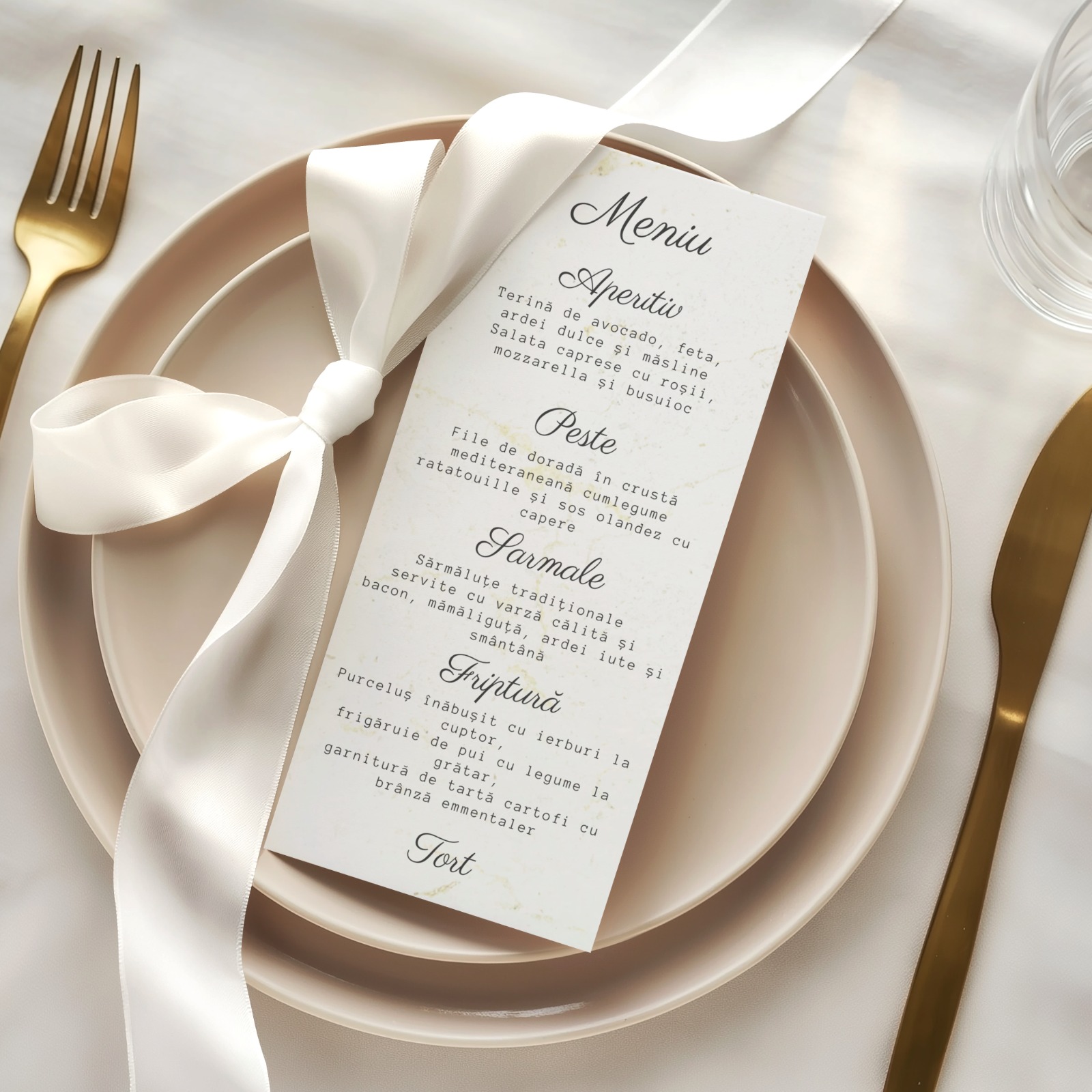 Meniu nunta elegant roz si auriu personalizat – imagine 1