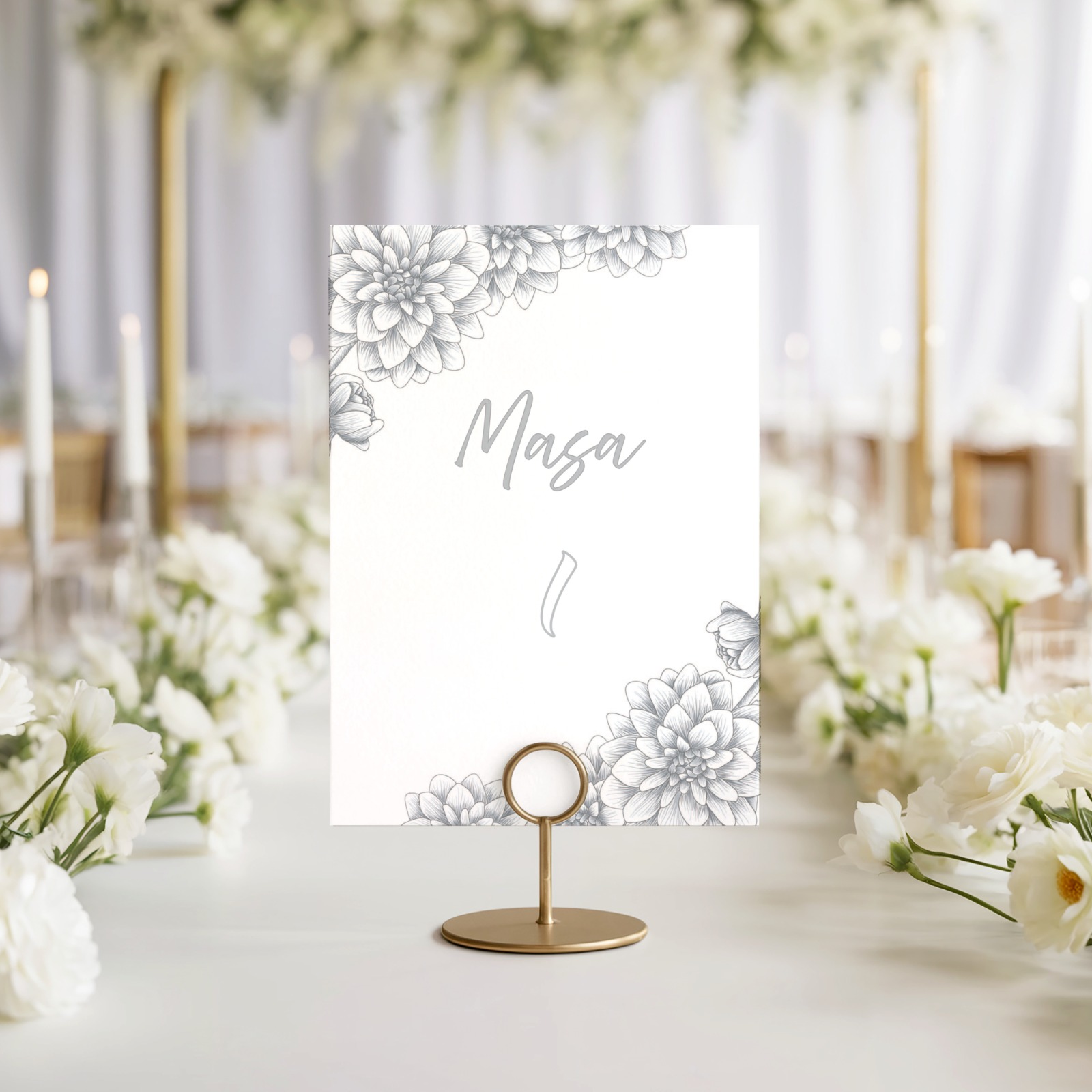 Numar masa nunta elegant floral gri – imagine 1