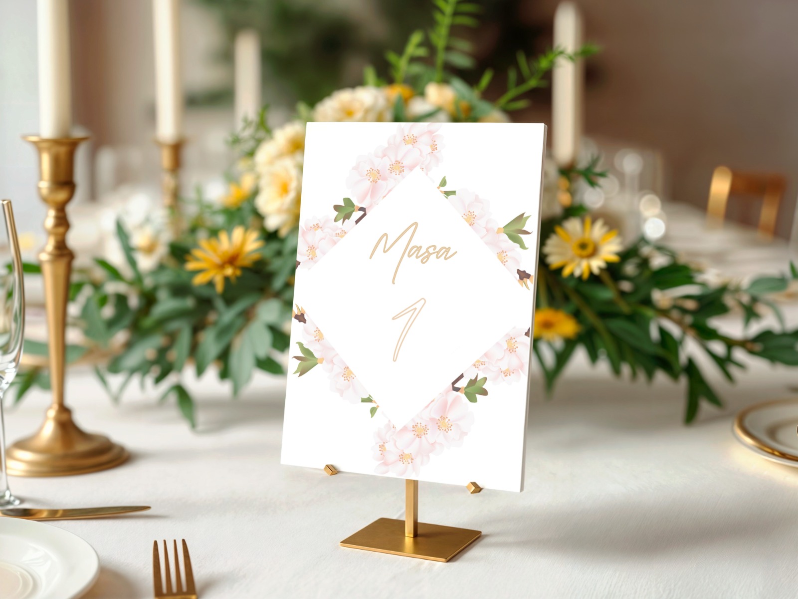 Numar masa nunta floral roz elegant – imagine 1