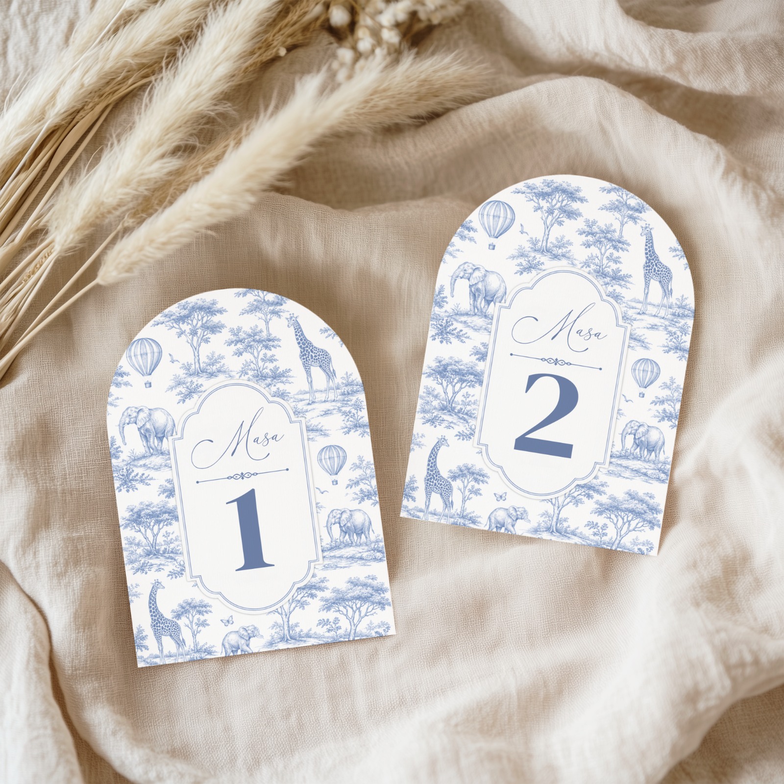 Numere de Masă Botez Baby Dior Safari - Toile de Jouy Albastru – imagine 1