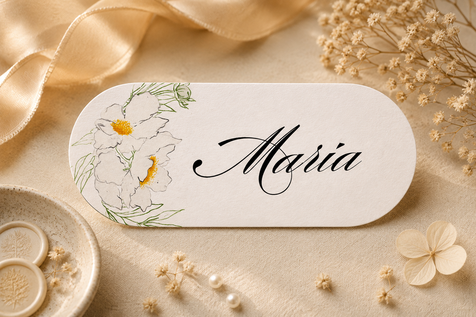 Place Card Nuntă Personalizat Floral cu Nume Invitat – Model Maria – imagine 1