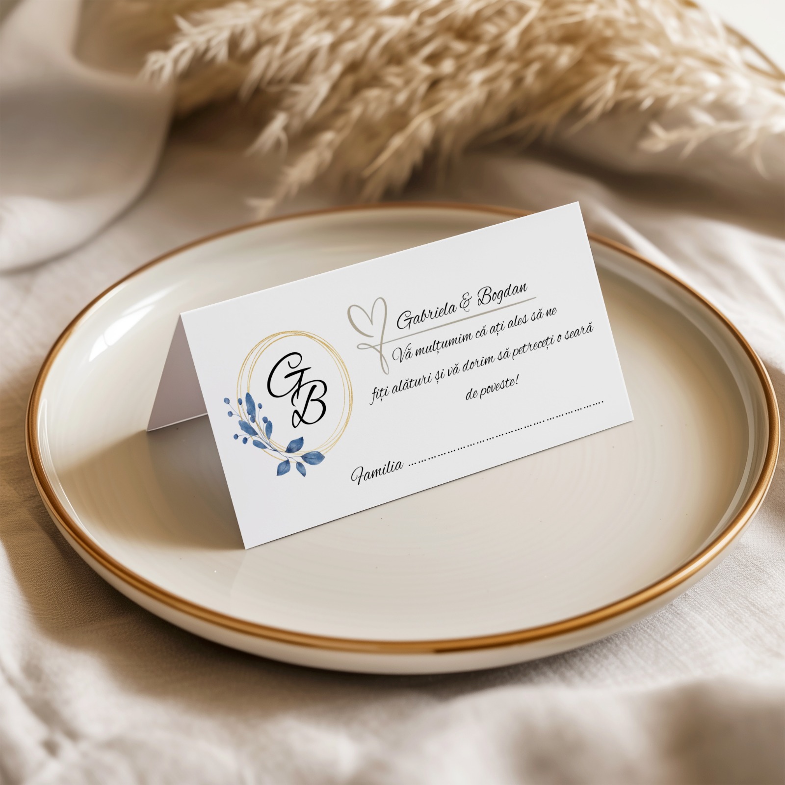 Plic de dar nunta albastru si auriu – imagine 1