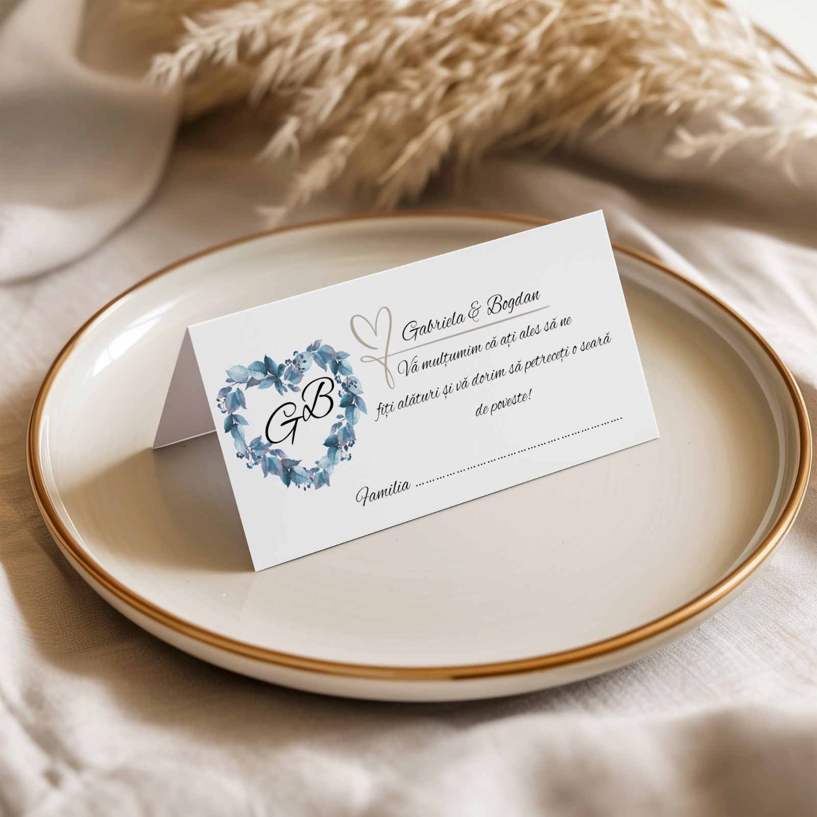 Plic de dar nunta albastru cu coronita si accente aurii – imagine 1