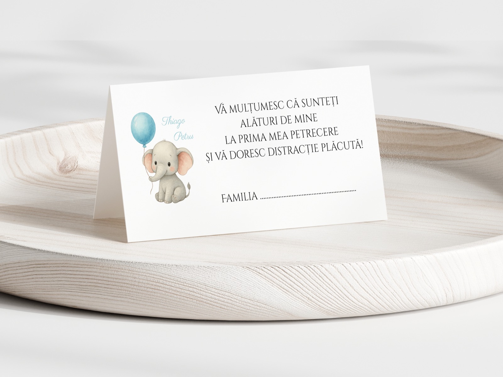 Plic De Dar Botez Băiețel Personalizat Cu Elefănțel Și Balon Albastru – imagine 1