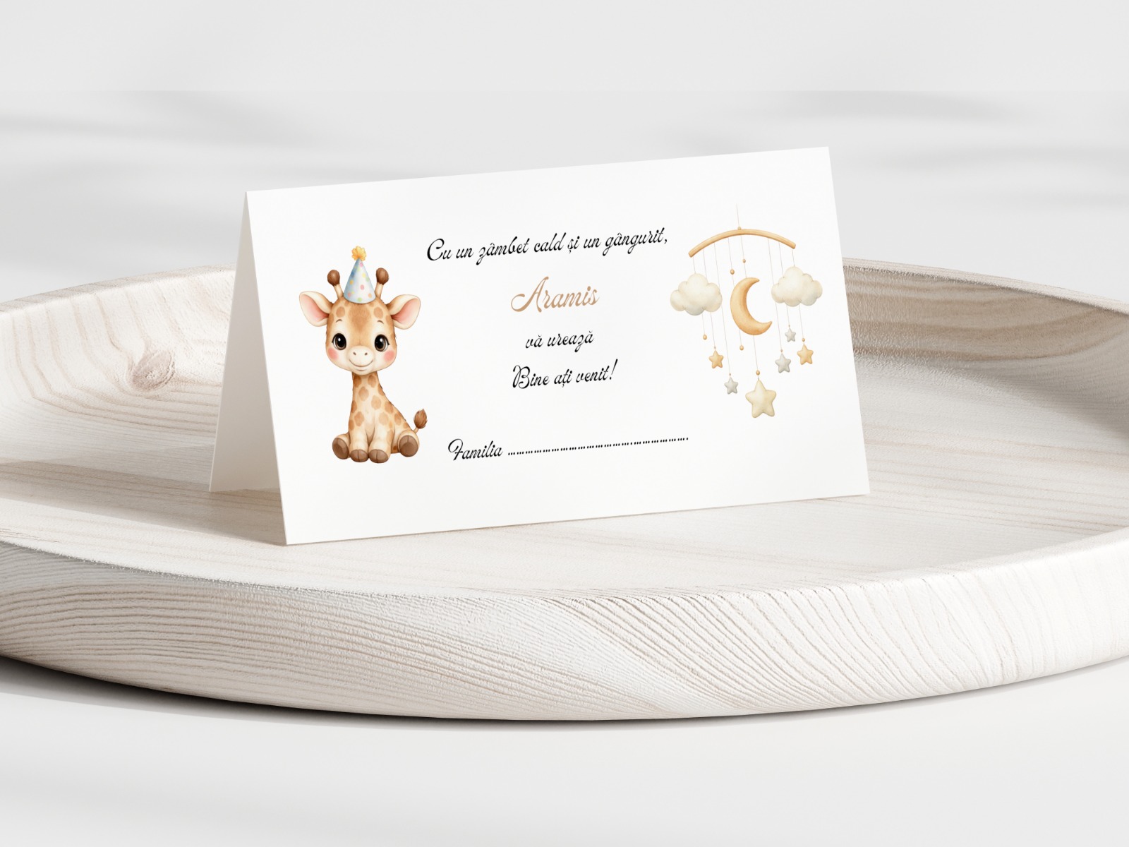 Plic De Dar Botez Băiețel Personalizat Cu Girafă Lună Și Steluțe – imagine 1