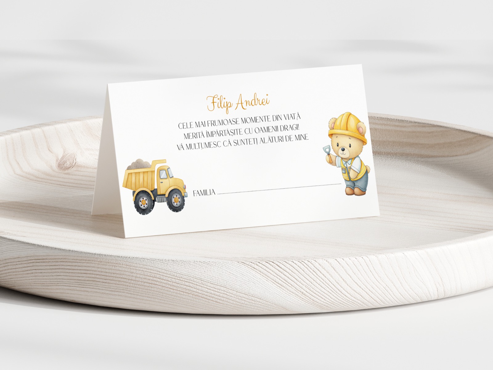 Plic De Dar Botez Băiețel Personalizat Cu Ursuleț Constructor Și Camion – imagine 1