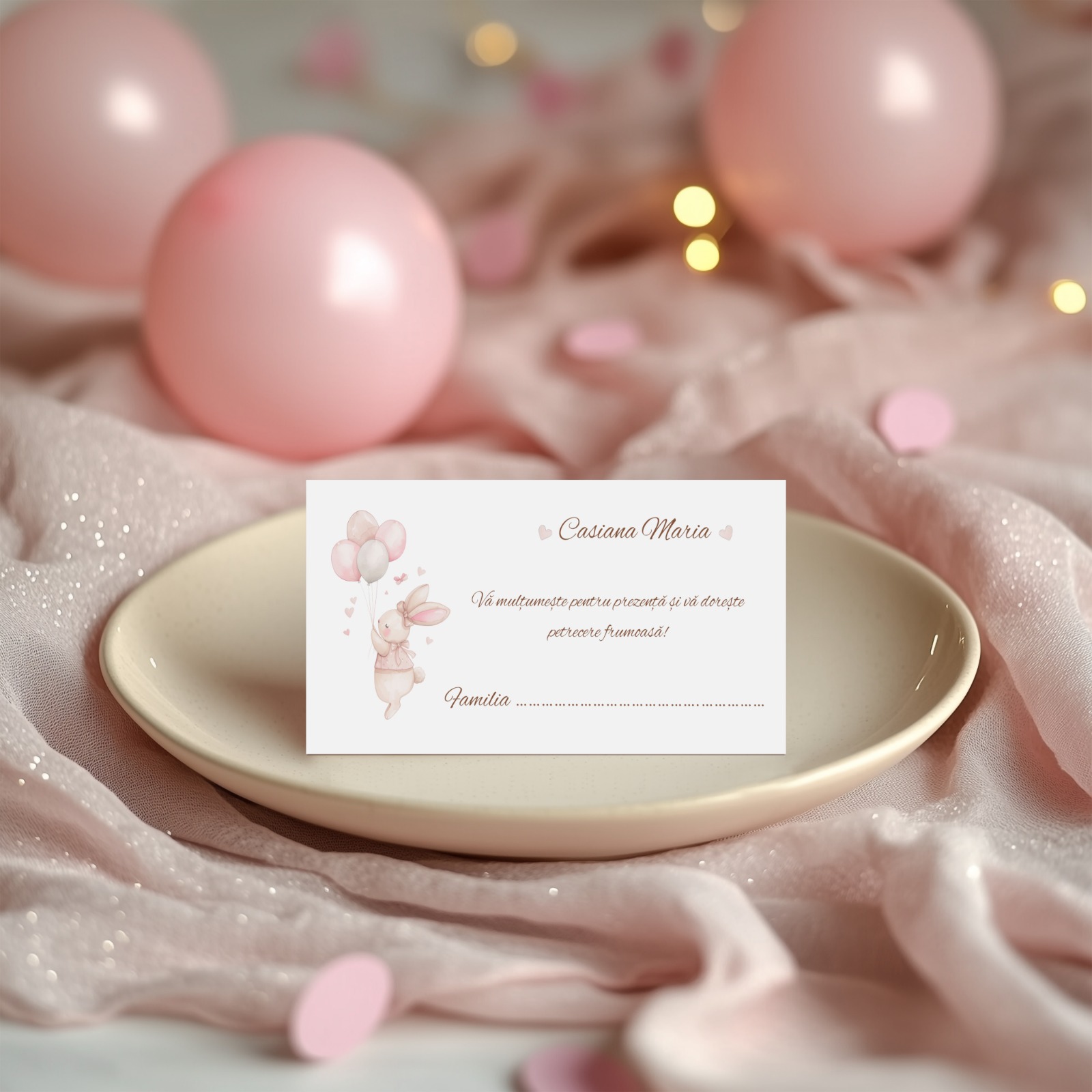 Plic de dar iepuras cu baloane roz pastel – imagine 1