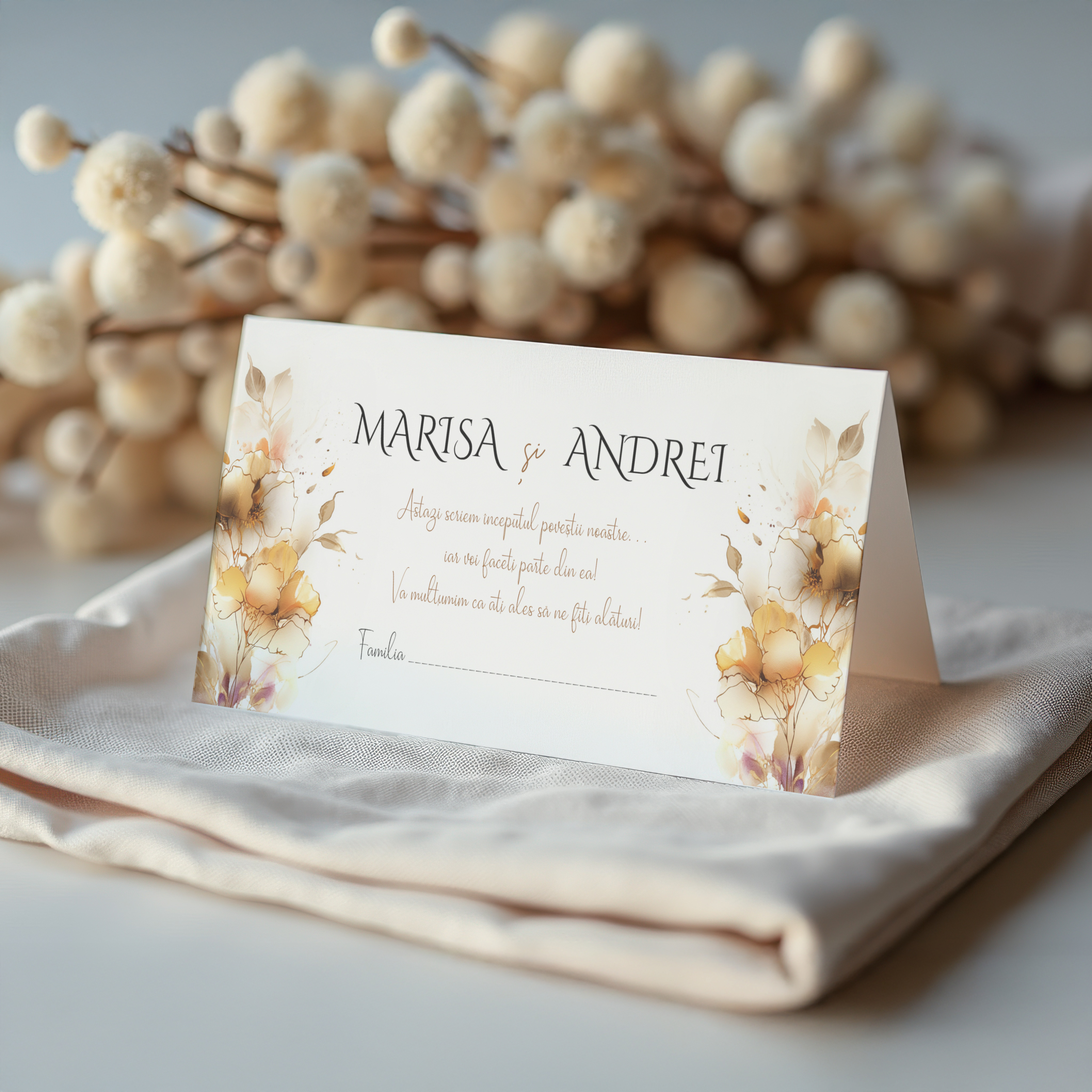 Plic de Dar Nuntă Floral Boho Auriu – imagine 1