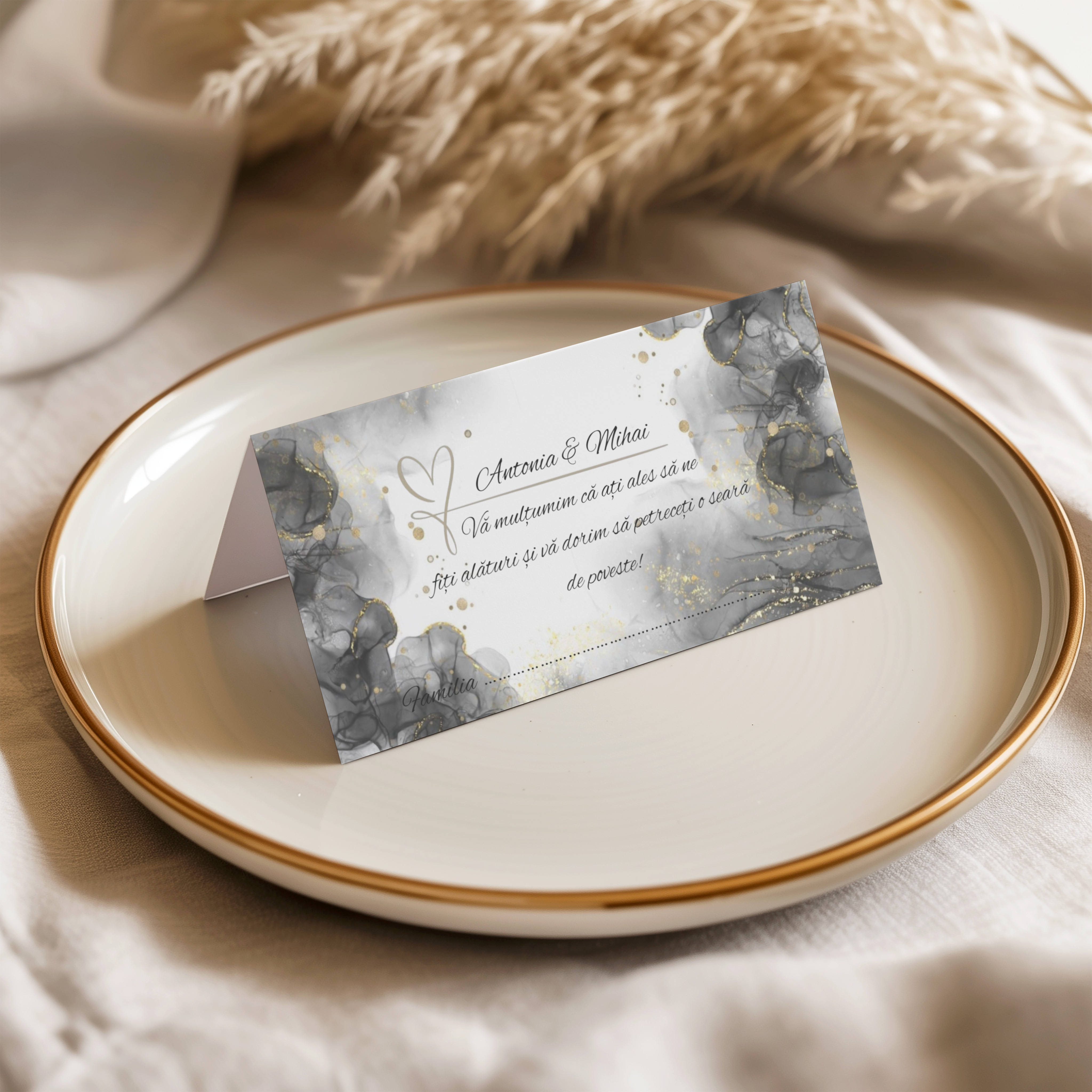 Plic de dar nunta elegant gri cu auriu personalizat – imagine 1