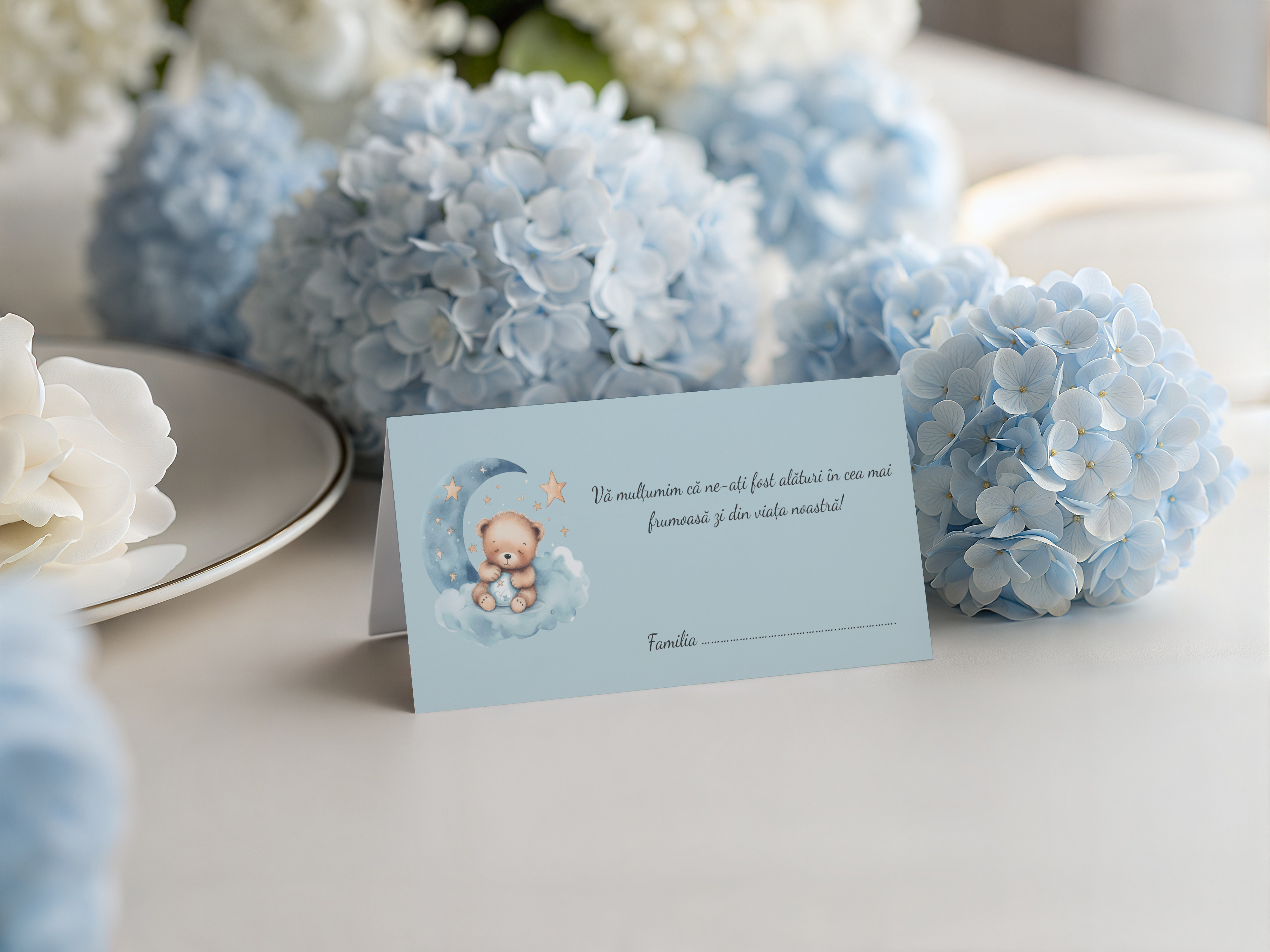 Plic de dar ursulet cu baloane albastre – imagine 1