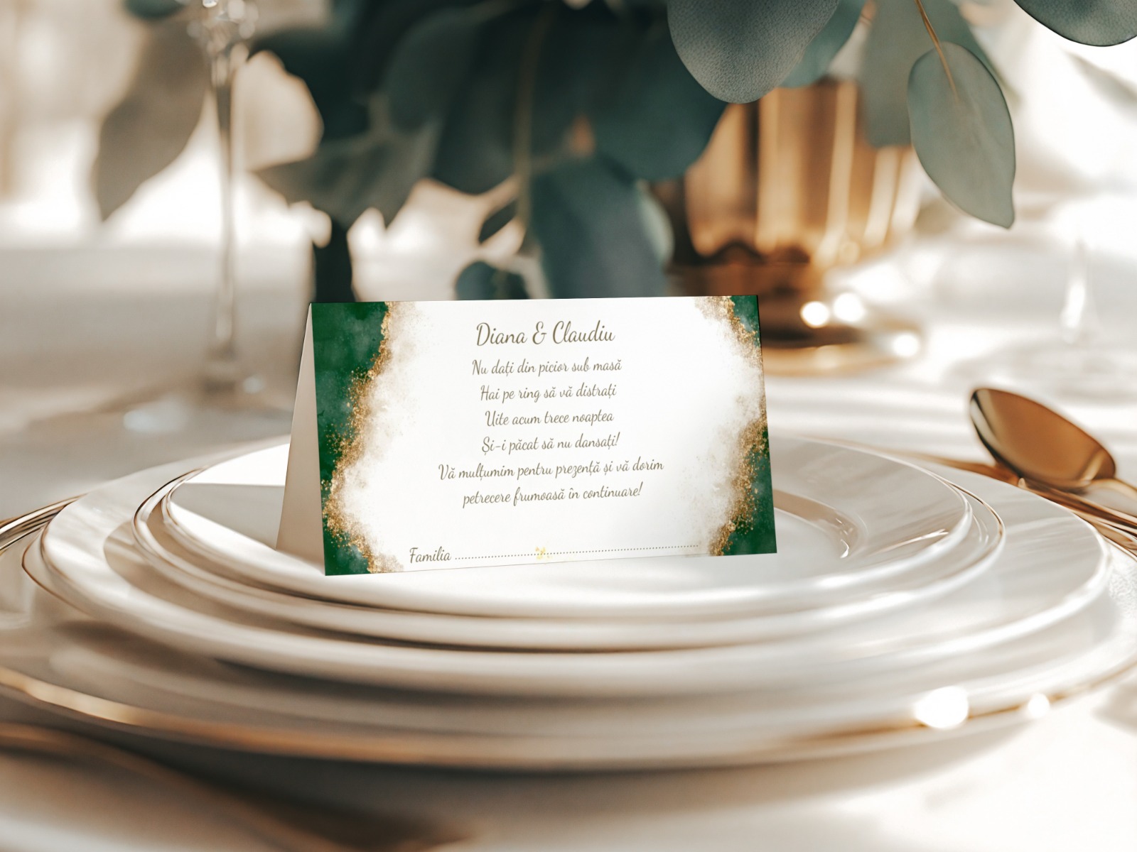 Plic de dar nunta verde smarald cu accente aurii – imagine 1