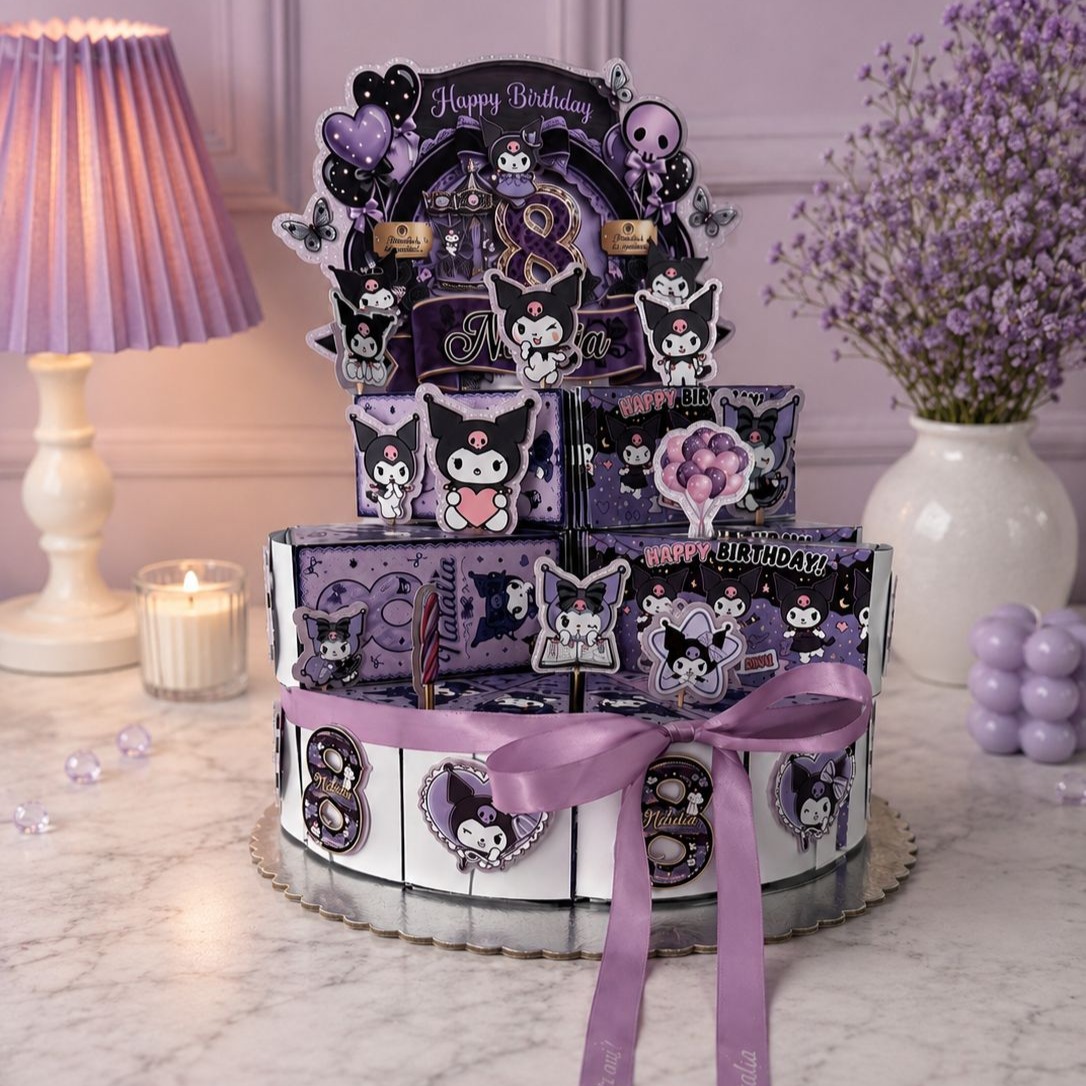 Tort din Cutii Grădiniță cu Dulciuri Incluse (24 Cutiute Pline) - Personalizat Kuromi – imagine 1