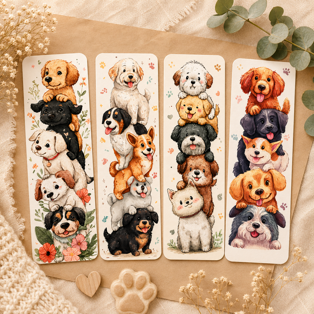 Set 4 Semne de Carte cu Cățeluși – Laminate 18 x 5 cm – imagine 1