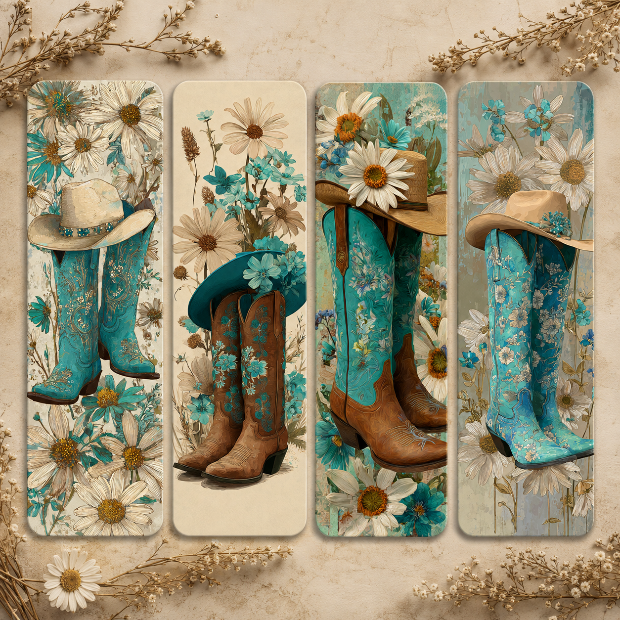 Set 4 Semne de Carte Western cu Cizme Cowboy – Laminate 18 x 5 cm – imagine 1