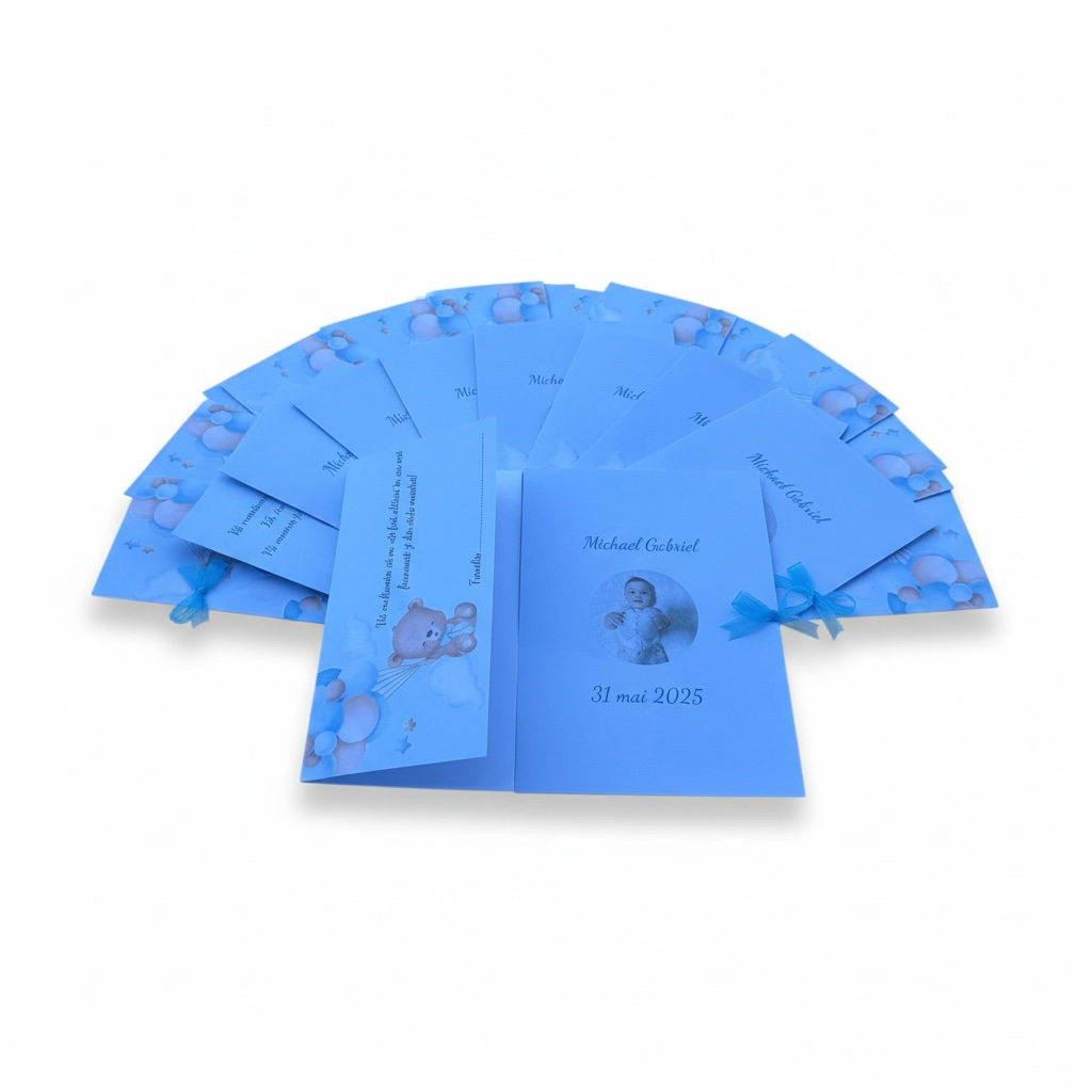 Set invitatie tip carte + plic de dar bleu – imagine 1