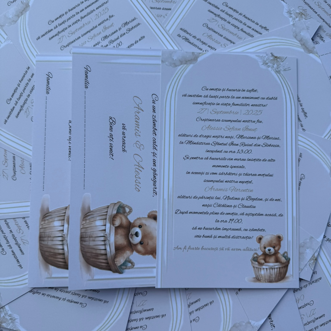 Set invitatie + plic de dar cu ursulet – imagine 1