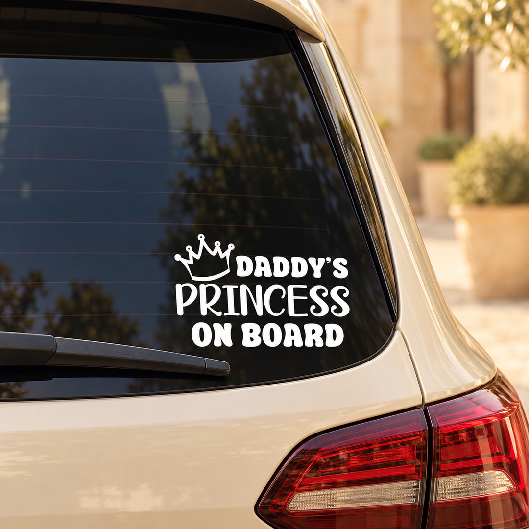 Sticker auto Daddy's Princess On Board cu coroană – imagine 1
