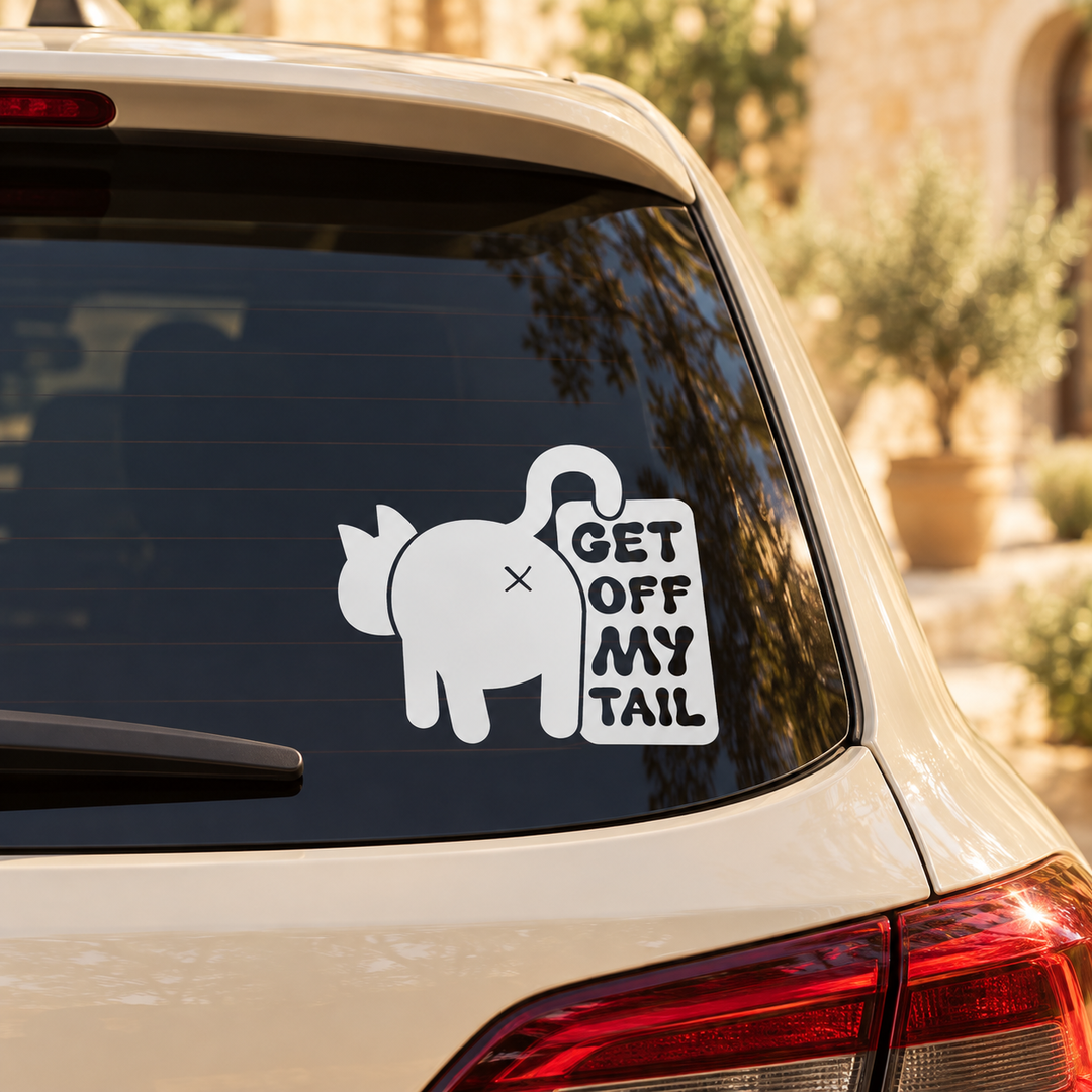 Sticker auto cu pisică Get Off My Tail – imagine 1
