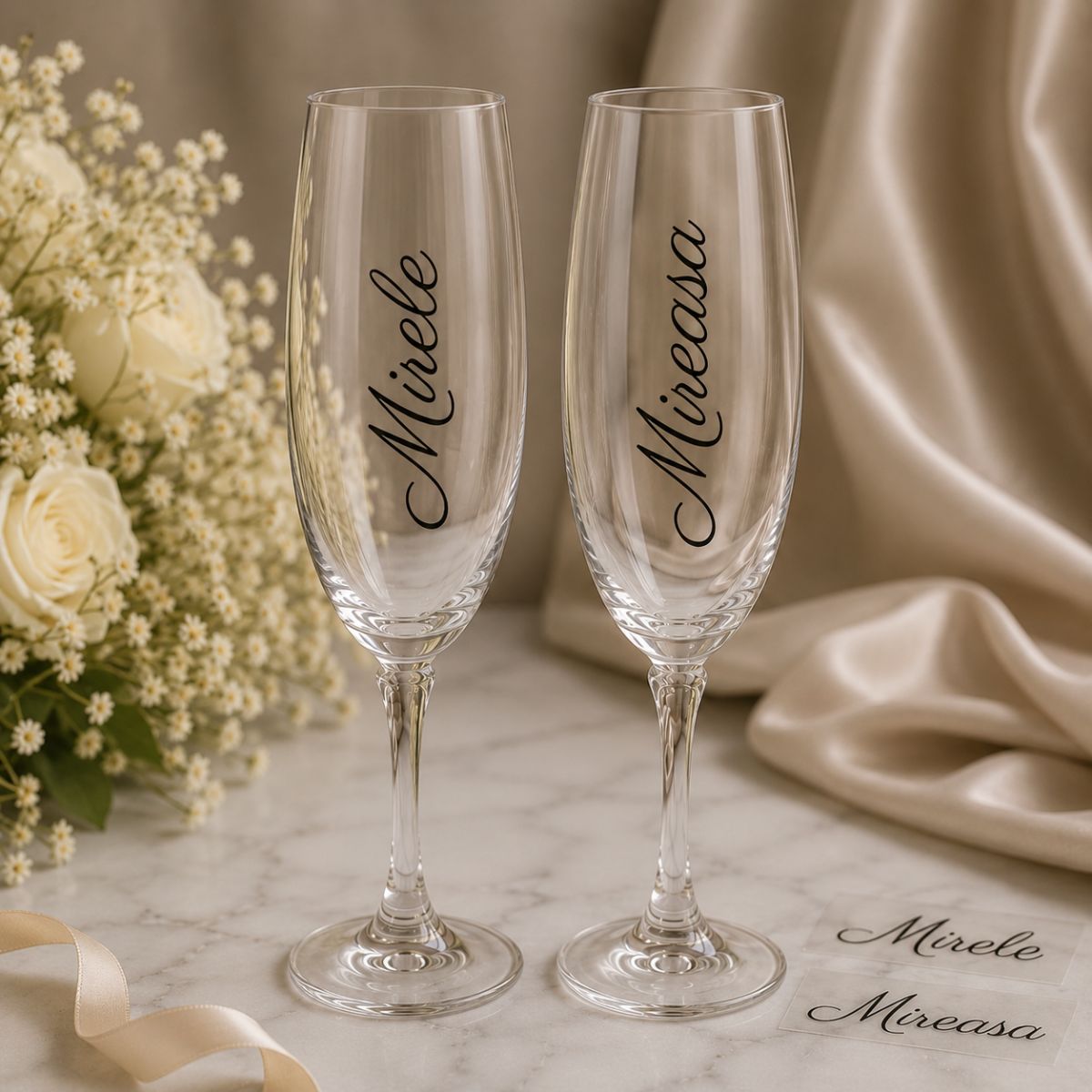 Sticker Autocolant Pahare Miri Personalizat - Set Mirele și Mireasa – imagine 3