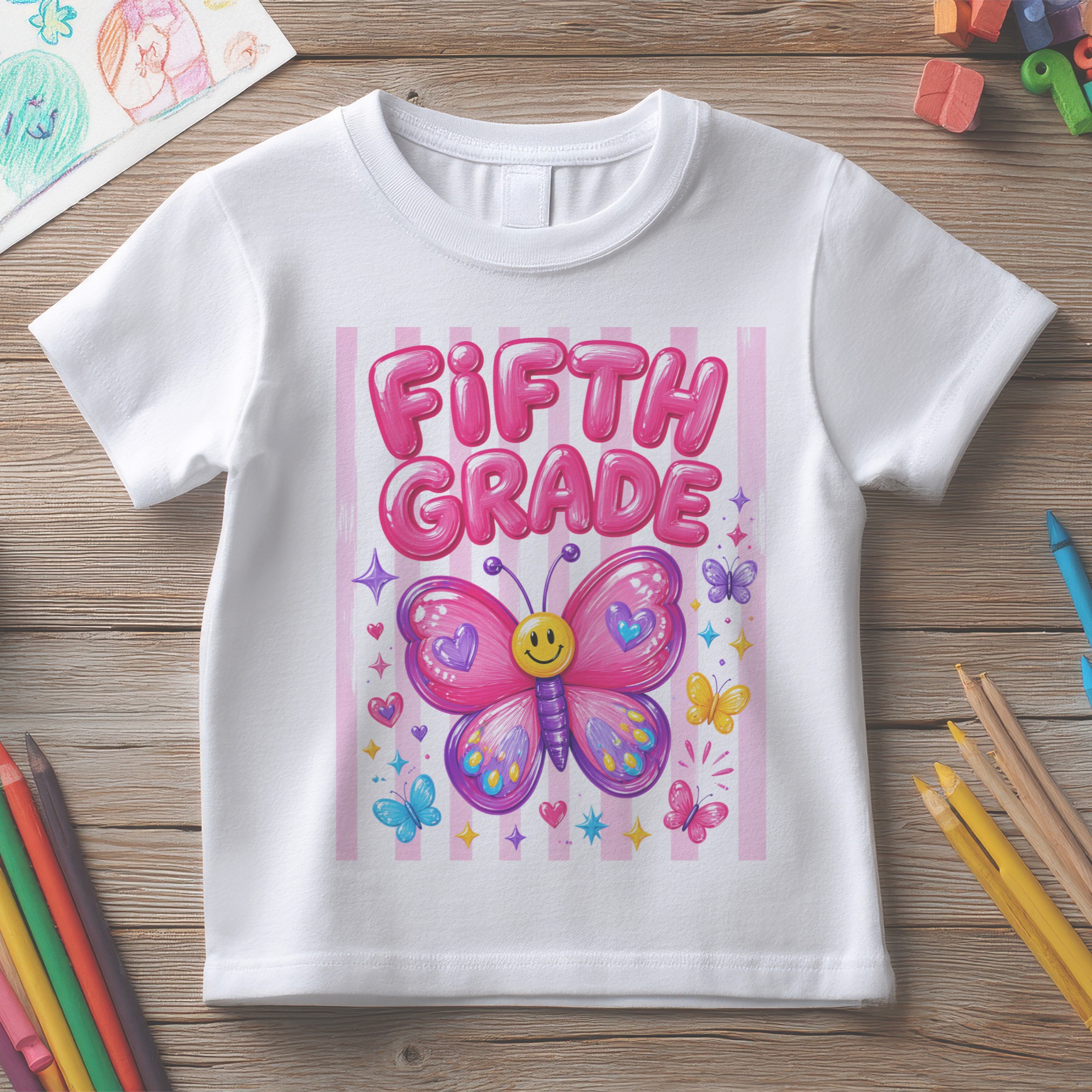 Tricou Copii Back to School Fluture Vesel - Pre-School Grădiniță Clasa II III IV V VI – imagine 6