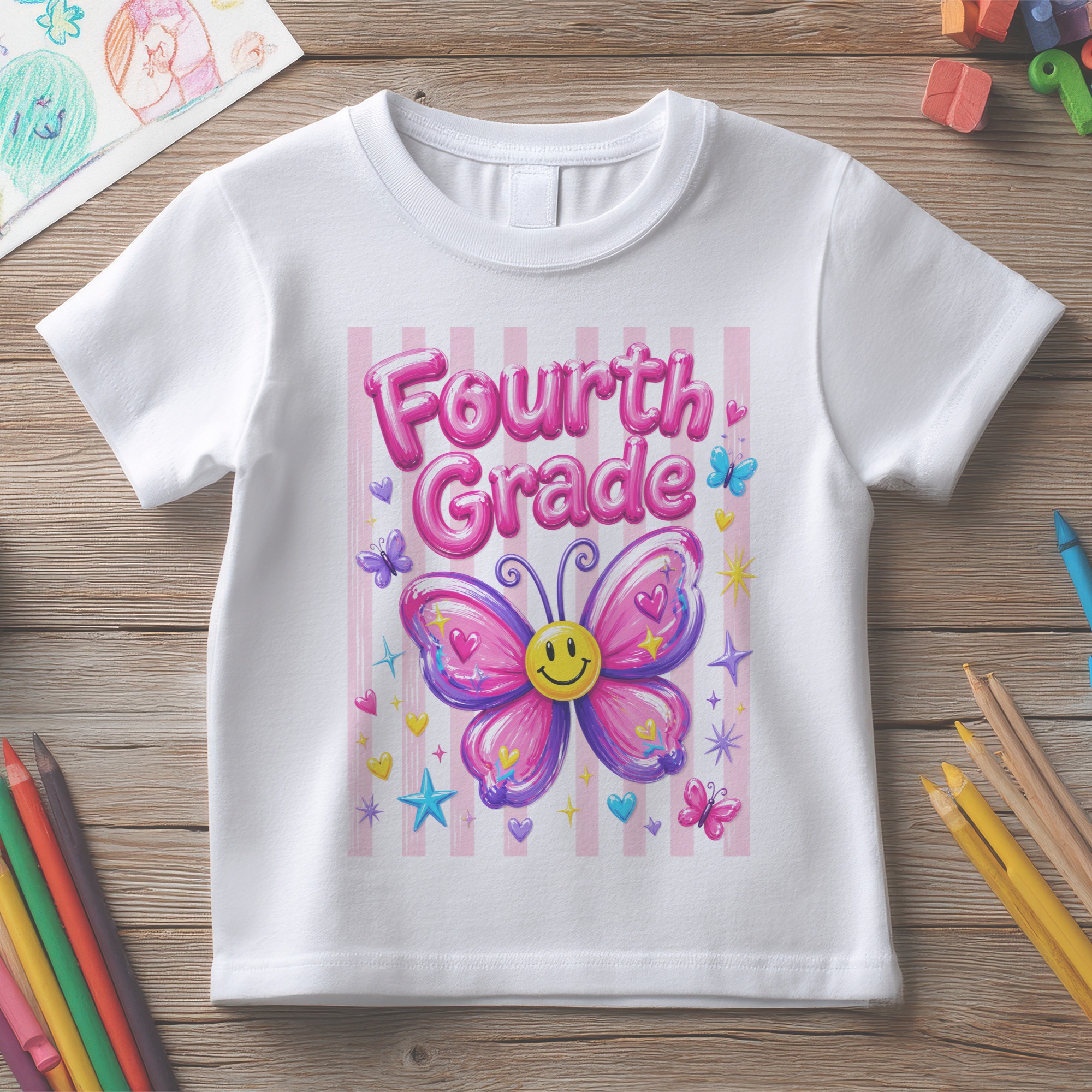 Tricou Copii Back to School Fluture Vesel - Pre-School Grădiniță Clasa II III IV V VI – imagine 5