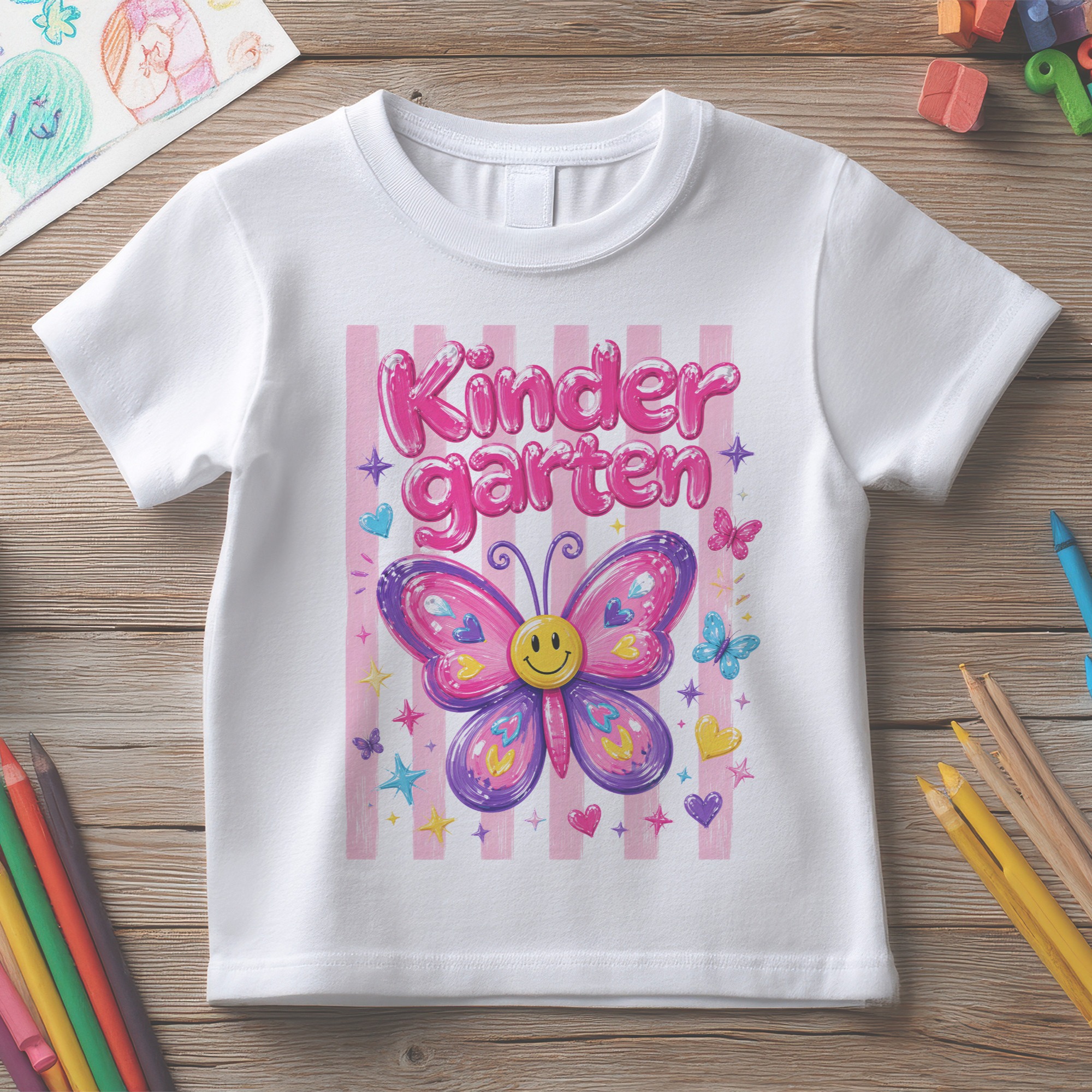 Tricou Copii Back to School Fluture Vesel - Pre-School Grădiniță Clasa II III IV V VI – imagine 2
