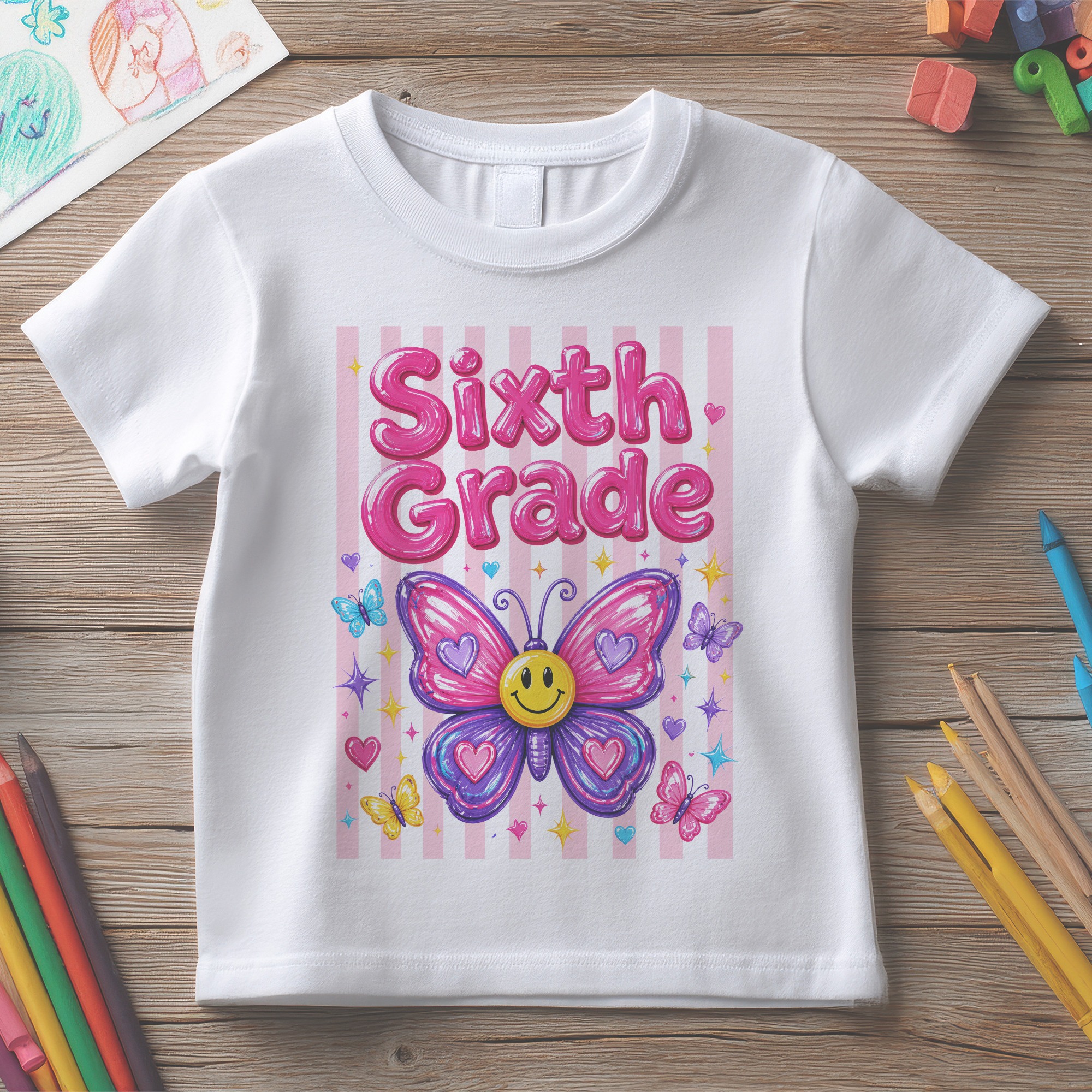 Tricou Copii Back to School Fluture Vesel - Pre-School Grădiniță Clasa II III IV V VI – imagine 7