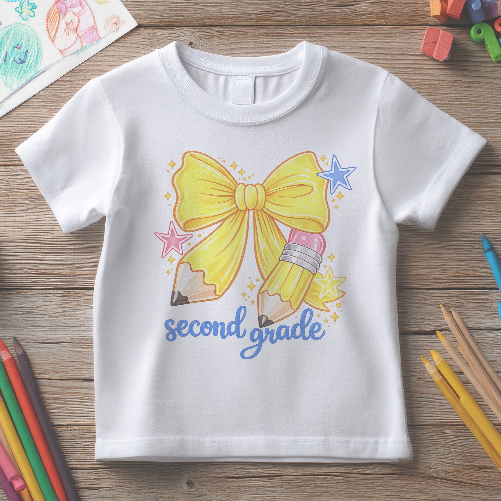 Tricou Copii Back to School Fundiță Creioane - Grădiniță Clasa Pregătitoare I II III IV – imagine 3
