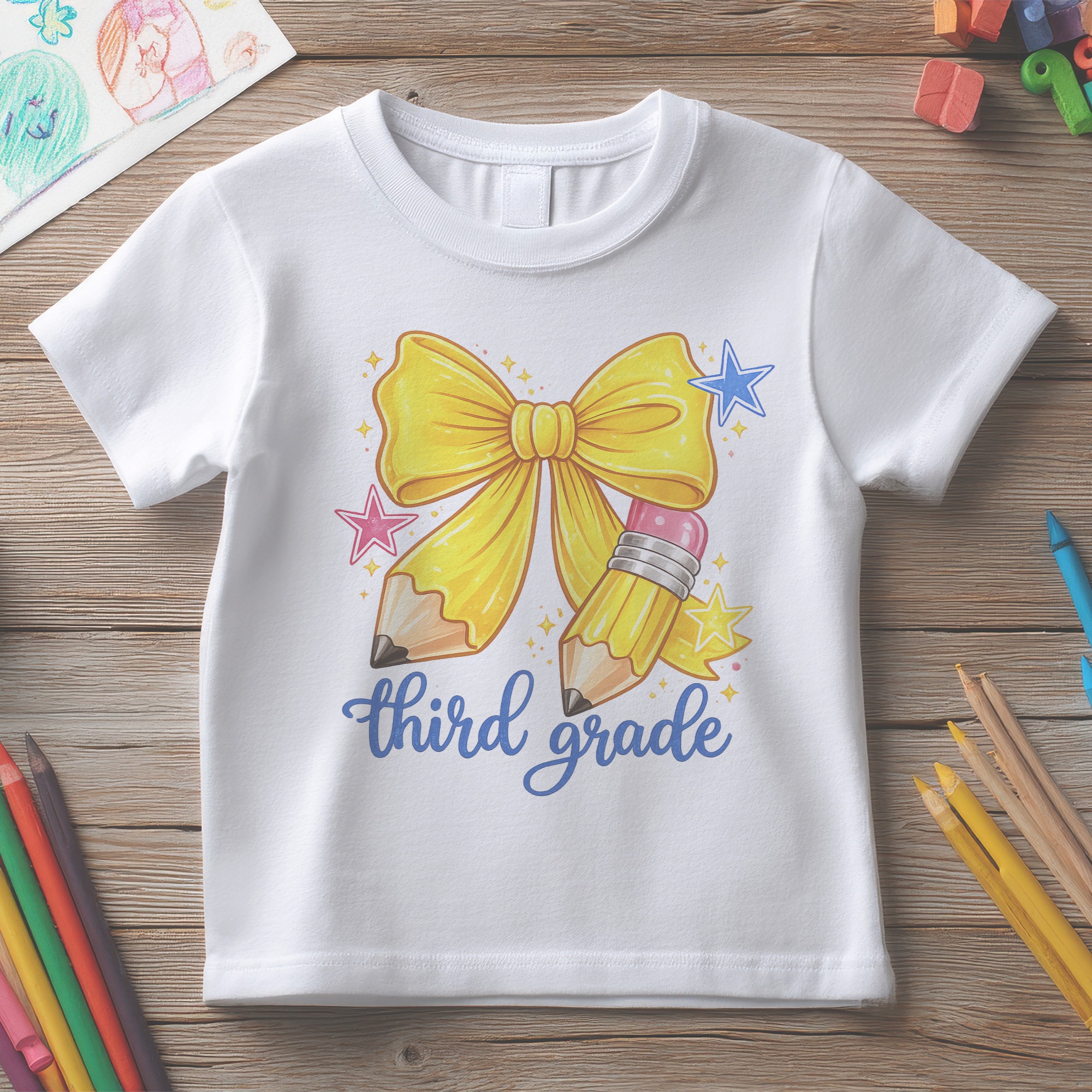 Tricou Copii Back to School Fundiță Creioane - Grădiniță Clasa Pregătitoare I II III IV – imagine 4