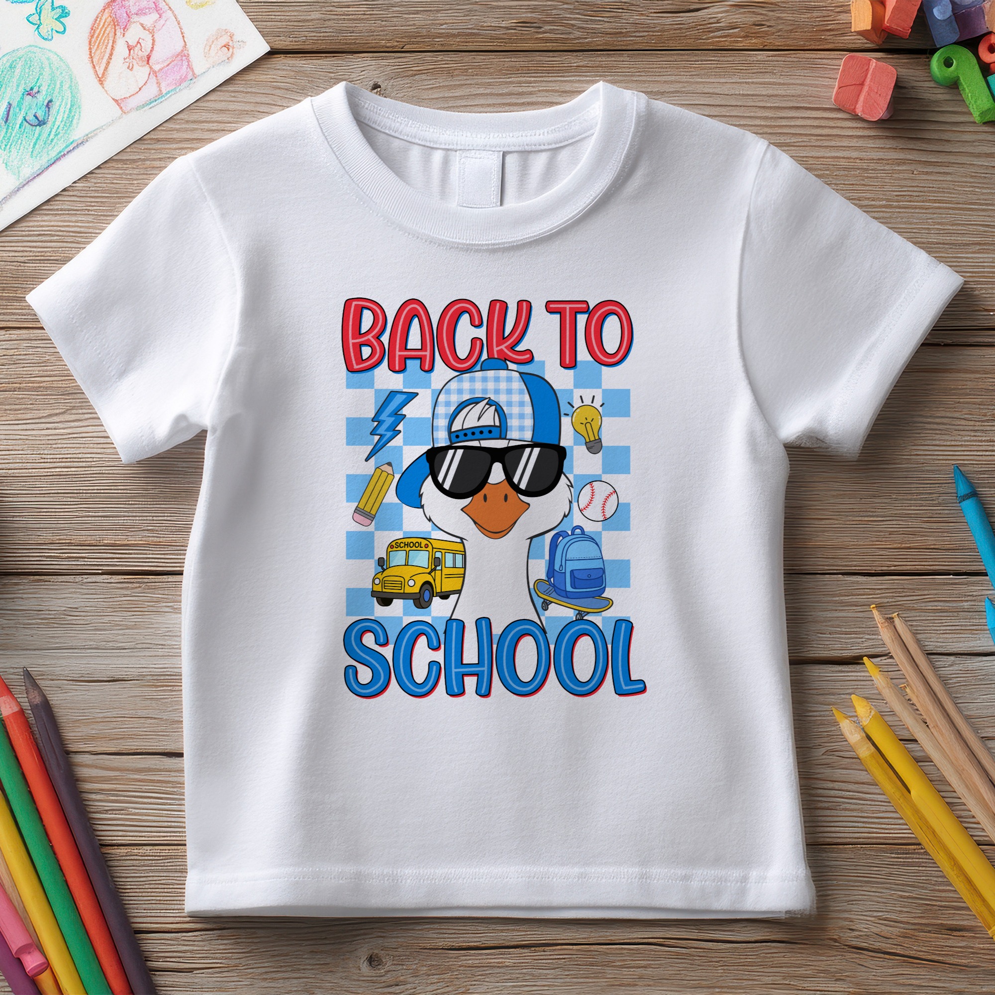 Tricou Copii Back to School - Cool Duck cu Șapcă și Ochelari – imagine 1