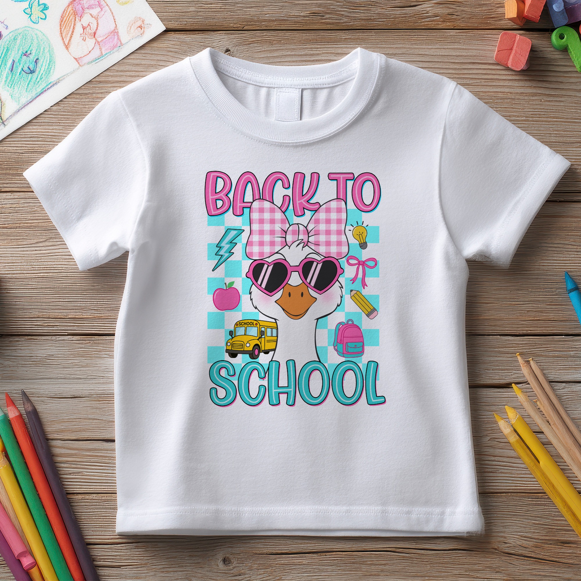 Tricou Copii Back to School - Cool Duck cu Șapcă și Ochelari – imagine 2